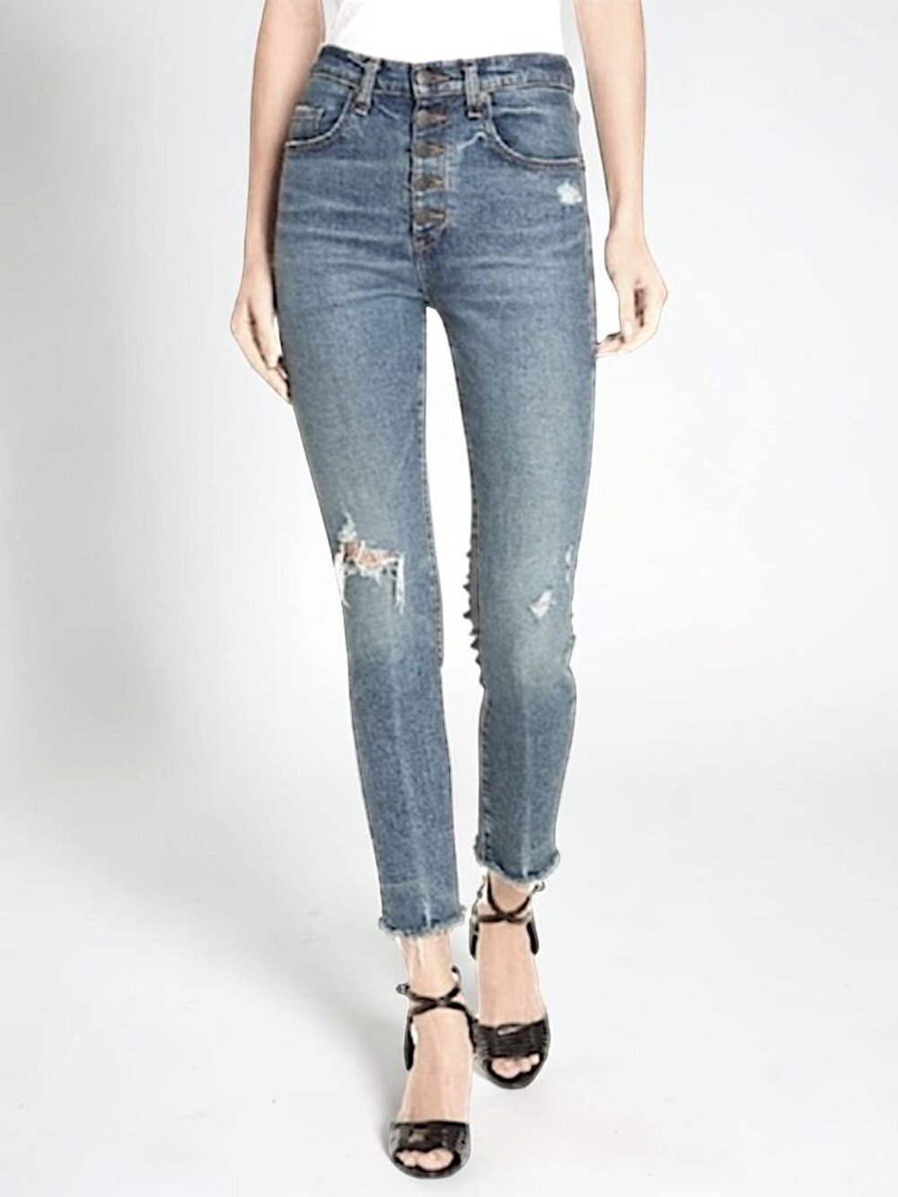 Veronica Beard Faye distressed high rise button front ankle boho fairy jeans 26